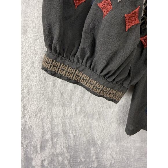 Johnny Was Biya Embroidered Blouse Top 100% Silk Colorful Boho Size Medium - Picture 4 of 15